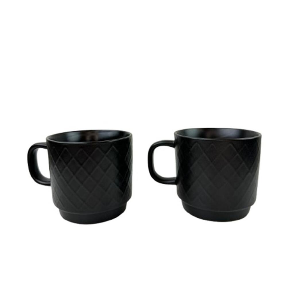 Set of 2 Starbucks Matte Black Cups Ceramic Embossed Diamond Coffee Mug 12 fl oz